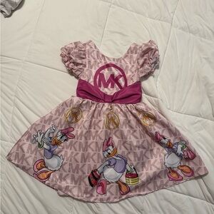 Pink MK Logo Dress with Cartoon Print